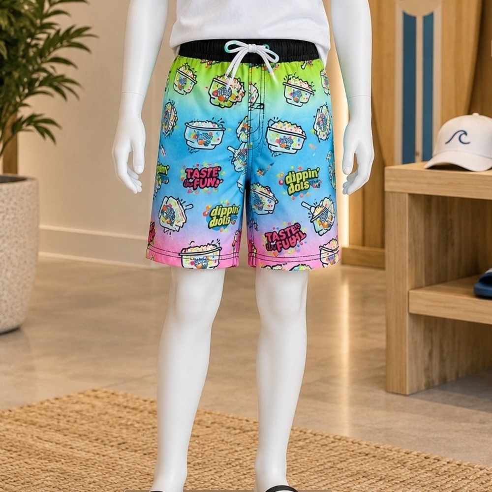 Dippin Dots Boys Swim Shorts Ombre Graphic Taste the Fun Blue Pink Size 10/12